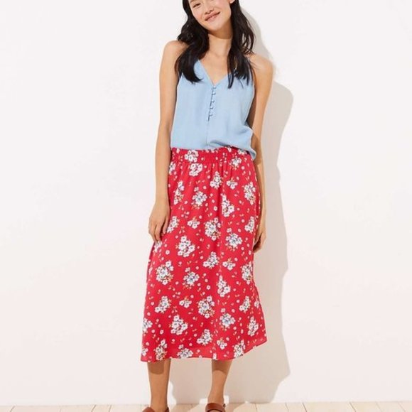 LOFT Dresses & Skirts - LOFT Floral Red Midi Skirt with Pockets!💕